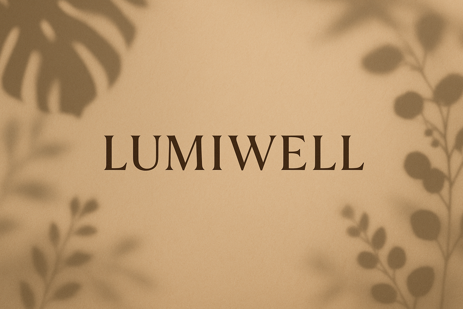and now make LUMIWELL as a brand in the middle and arund just like a shadow of a plant on a beige wall